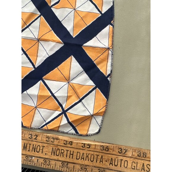 Vintage Geometric Rectangle Shawl Scarf Lightweight 36x10 Inch Orange Navy White - Picture 4 of 5